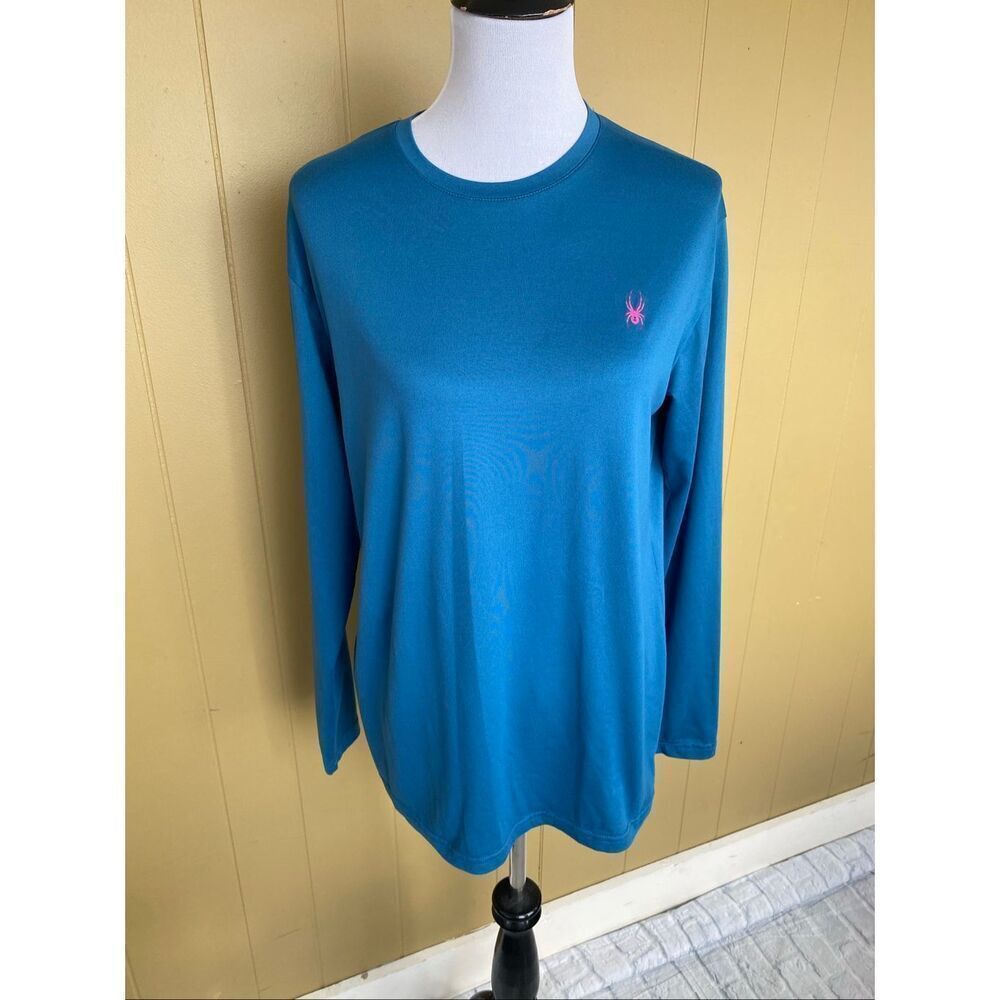 Spyder women M crewneck longsleeve athletic activewear shirt blue